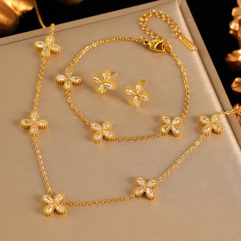 Flower Petal Zircon Jewelry Set