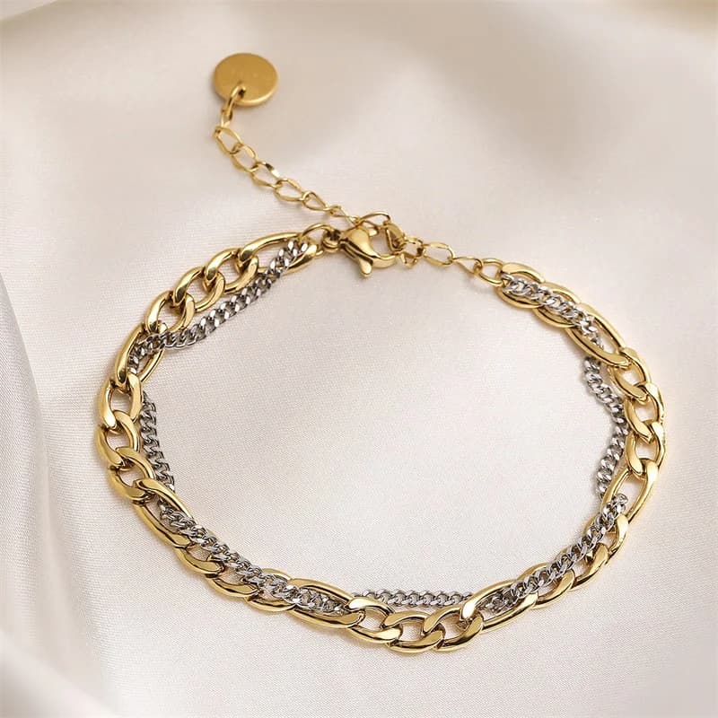 2-Color Chain Necklace and Bracelet Set
