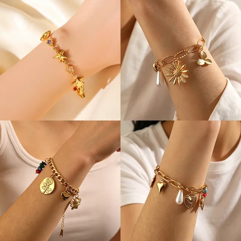 Gold Color Multiple Charms Bracelet