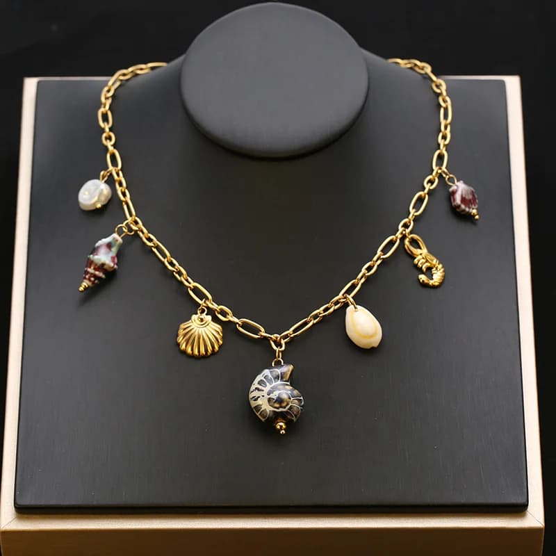Shell Starfish Pendant Necklace, Ocean Style