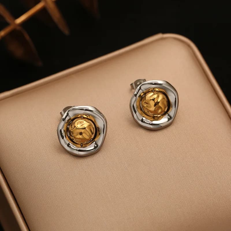 316L Stainless Steel Two-Tone Geometric Stud Earrings