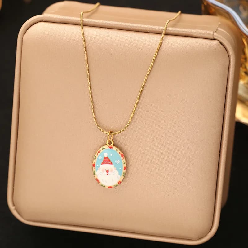 Creative Christmas Enamel Pendant Necklace