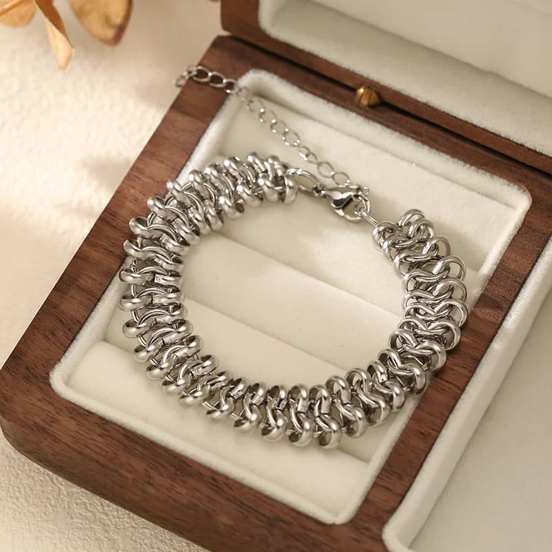 Silver Color Chain Bangle Bracelet, Stainless Steel