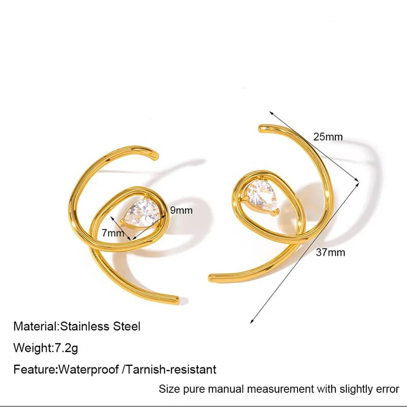 Stainless Steel Irregular Zircon Stud Earrings