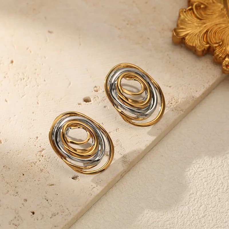 316L Stainless Steel Two-Tone Geometric Stud Earrings