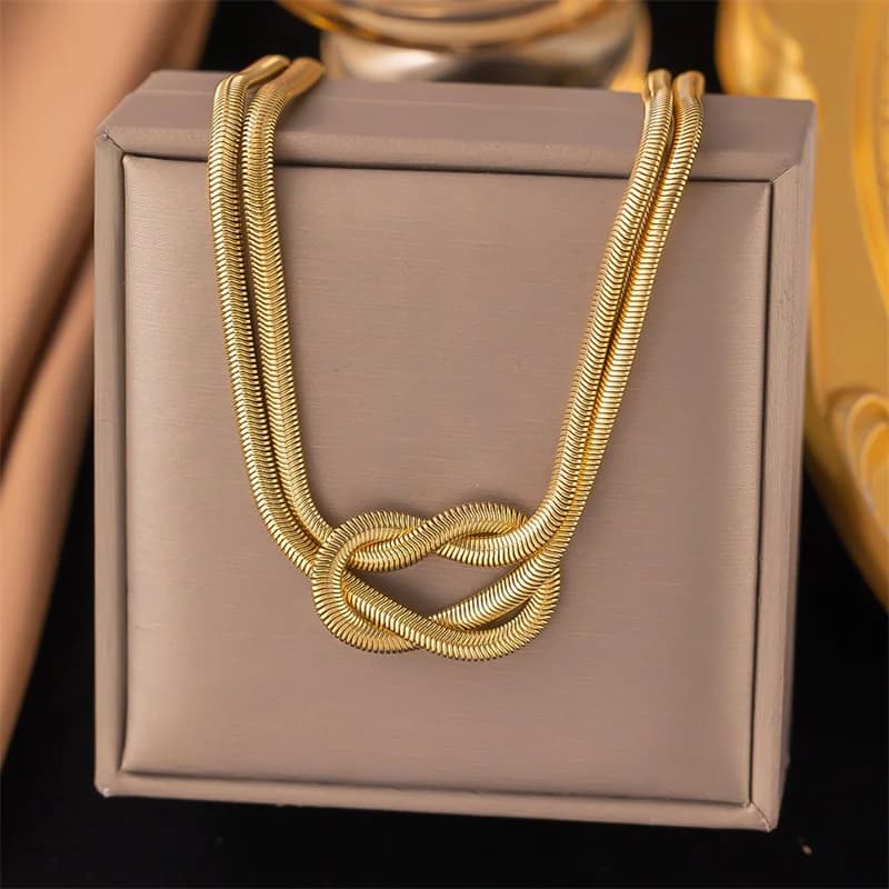 Gold Snake Chain Knot Necklace and Bracelet Set