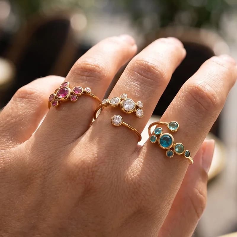 Colorful Cubic Zirconia Adjustable Ring