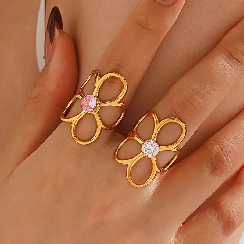 Flower Cubic Zirconia Adjustable Ring