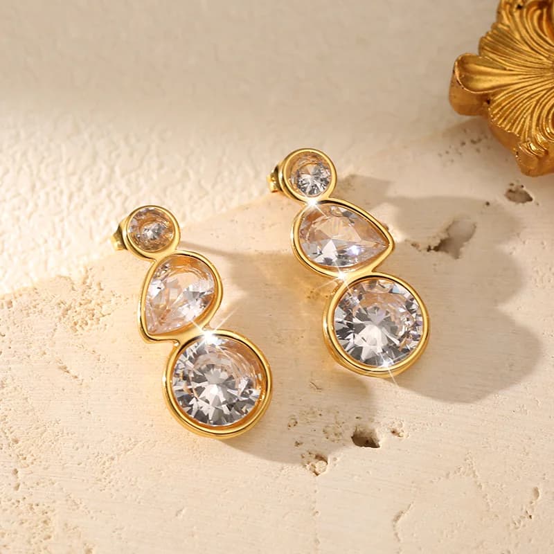 Stainless Steel Zircon Crystal Dangle Earrings