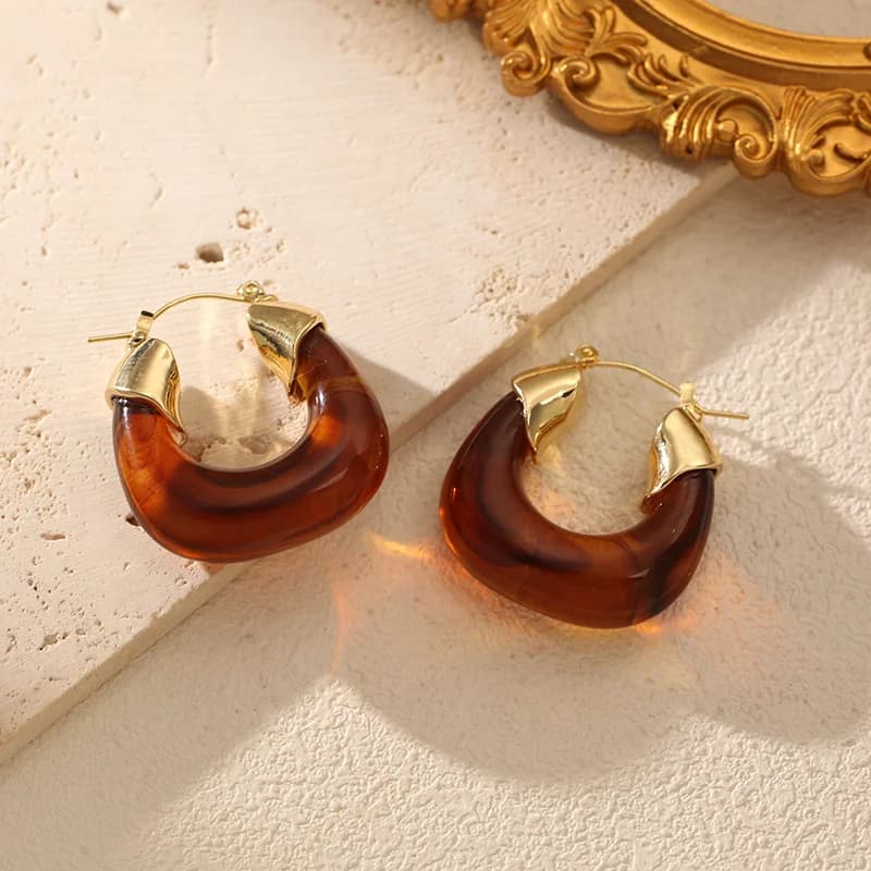 Vintage Resin U-Shaped Hoop Earrings