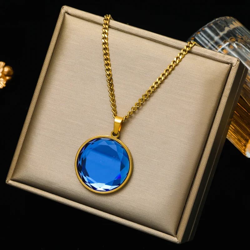 Round Crystal Pendant Choker Necklace