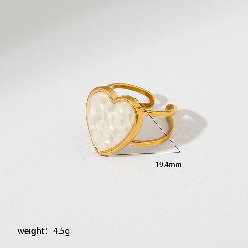 Stainless Steel Pearl Heart Adjustable Opening Ring
