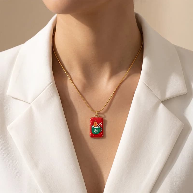 Creative Christmas Enamel Pendant Necklace