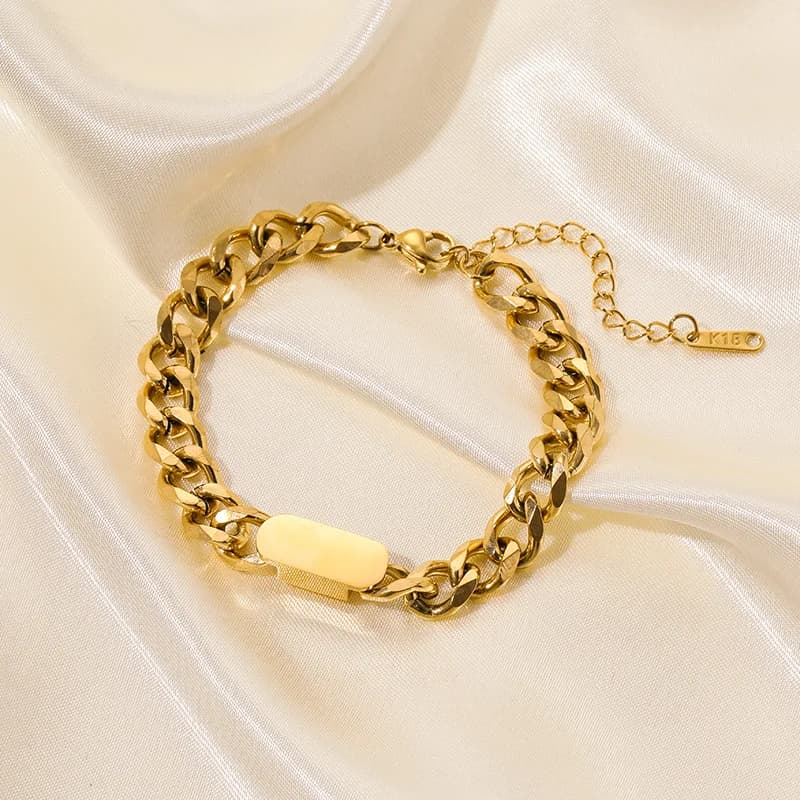 Simple Gold Color Link Chain Bangle Bracelet