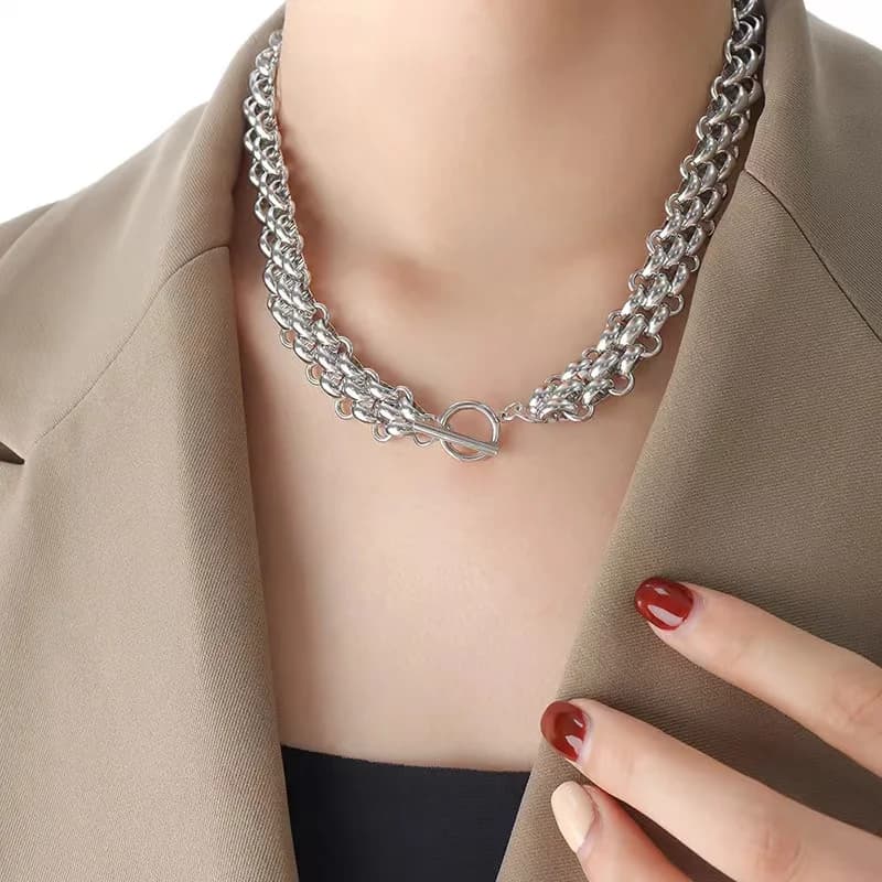Cuban Chain Necklace and Bracelet Set, Silver