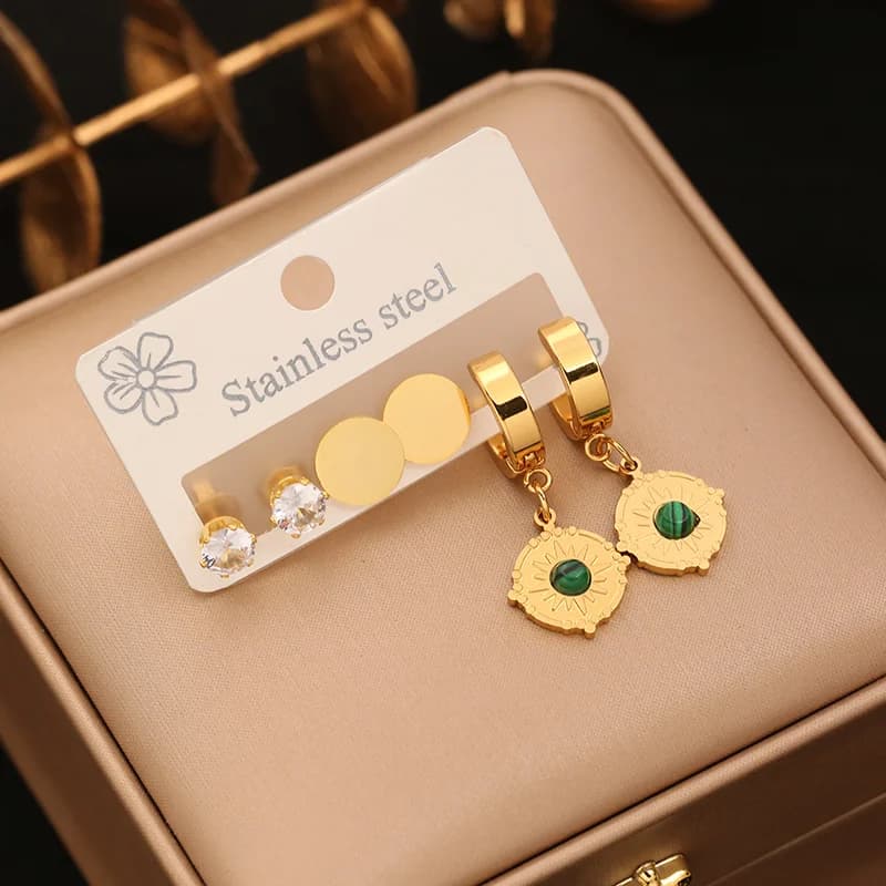 3-Pair Round Cubic Zirconia Stud Earring Set