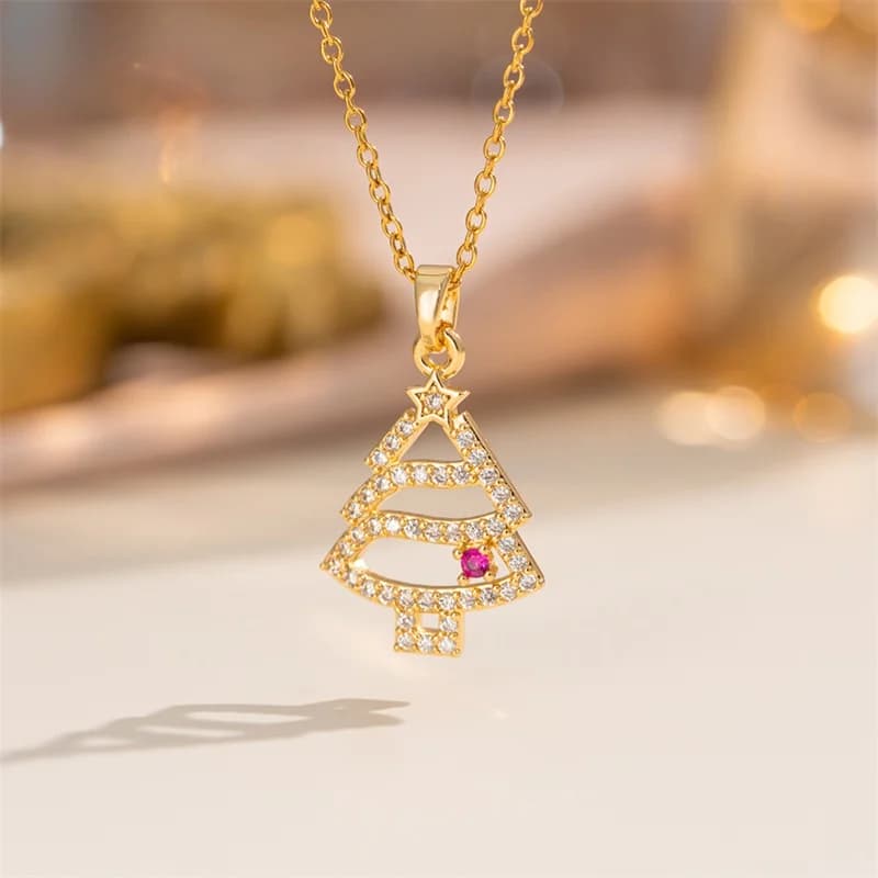 Shiny Zircon Christmas Tree Pendant Necklace