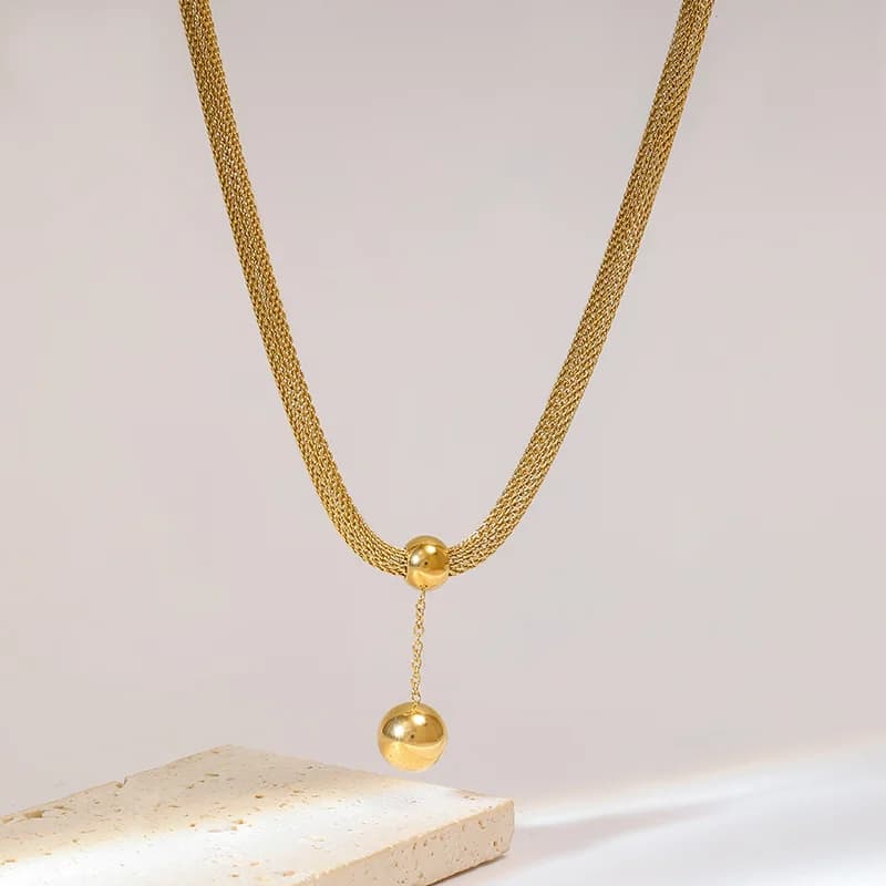 Bead Pendant Necklace and Earring Set, Gold