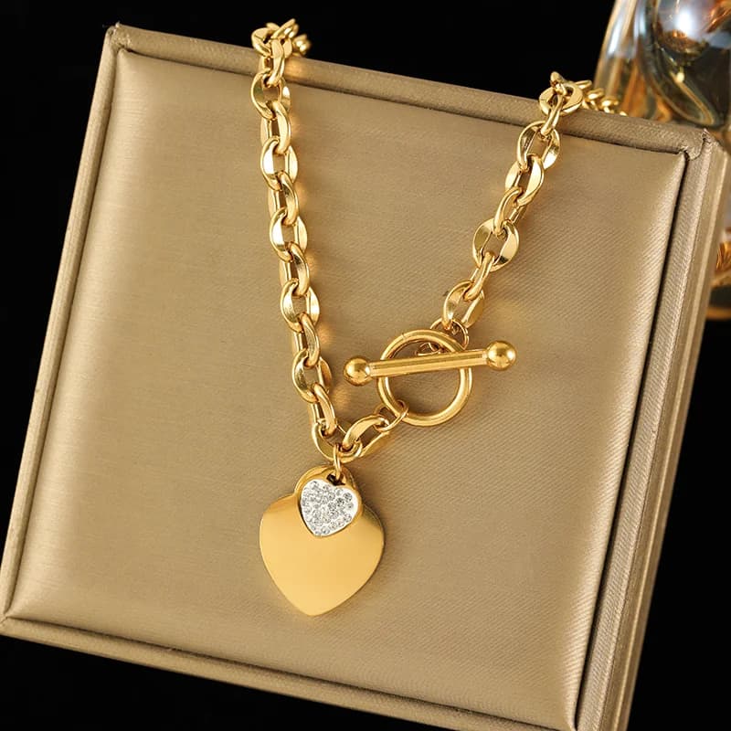 Double Heart Necklace and Bracelet Set, Silver