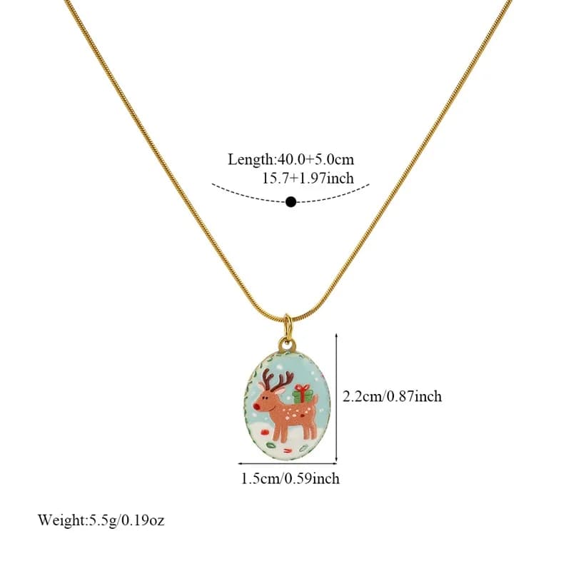 Reindeer Enamel Pendant Necklace