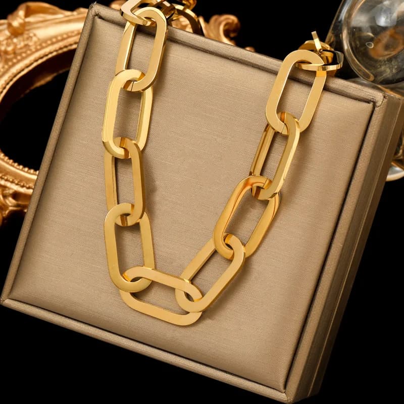 Stainless Steel Gold Thick Link Chain Necklace
