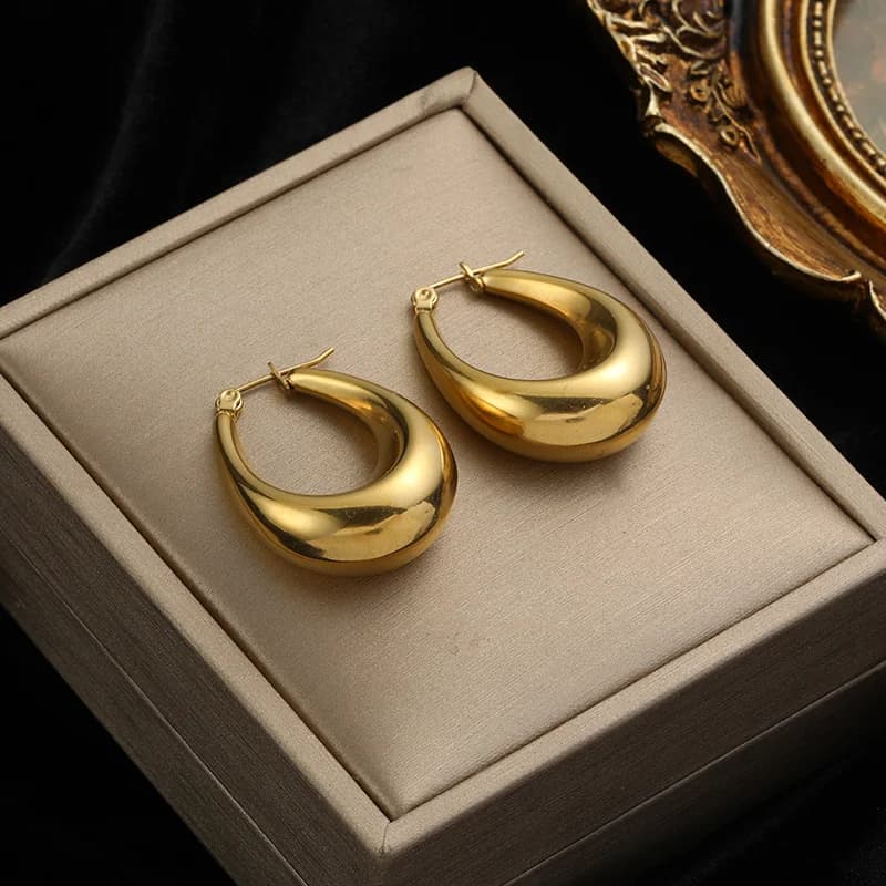 Geometric Stud Earrings, Gold Color Stainless Steel