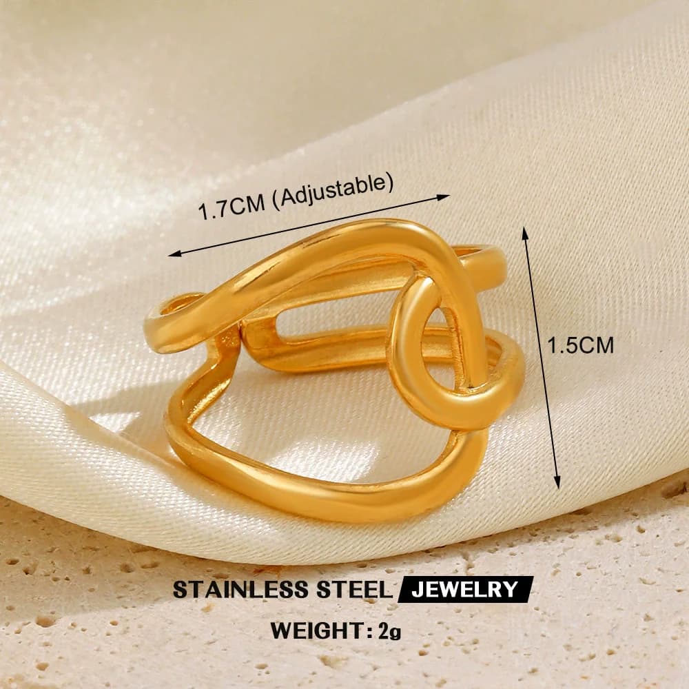 Ginkgo Leaf Zircon Adjustable Ring, Stainless Steel