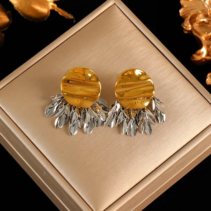 Geometric C-Shaped Tassel Earrings, 18K Gold