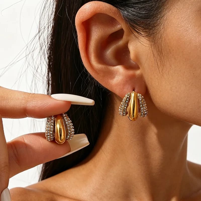 Stainless Steel Irregular Zircon Stud Earrings