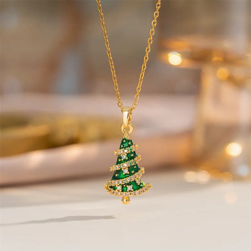 Shiny Zircon Christmas Tree Pendant Necklace