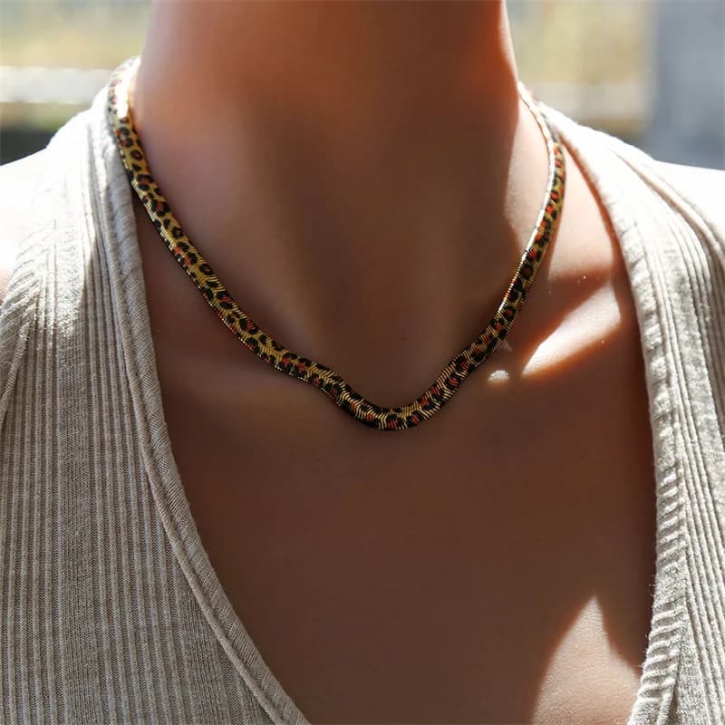 Snake Flat Chain Necklace and Bracelet Set