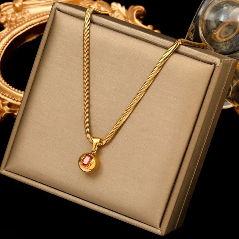 Solid Beaded Necklace, Gold Color Stainless Steel