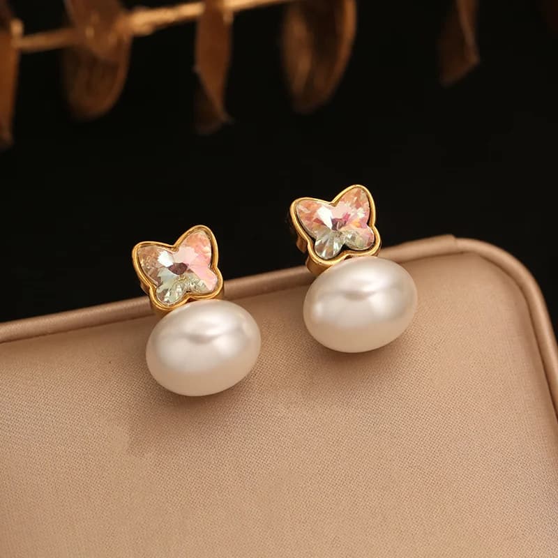 Butterfly Pearl Stud Earrings