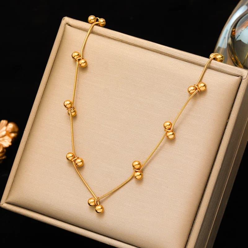 Solid Beaded Necklace, Gold Color Stainless Steel