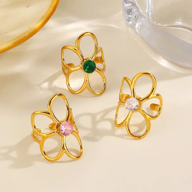 Flower Cubic Zirconia Adjustable Ring