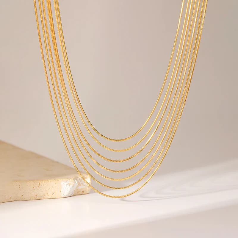 Gold Color Multilayer Chain Necklace for Women