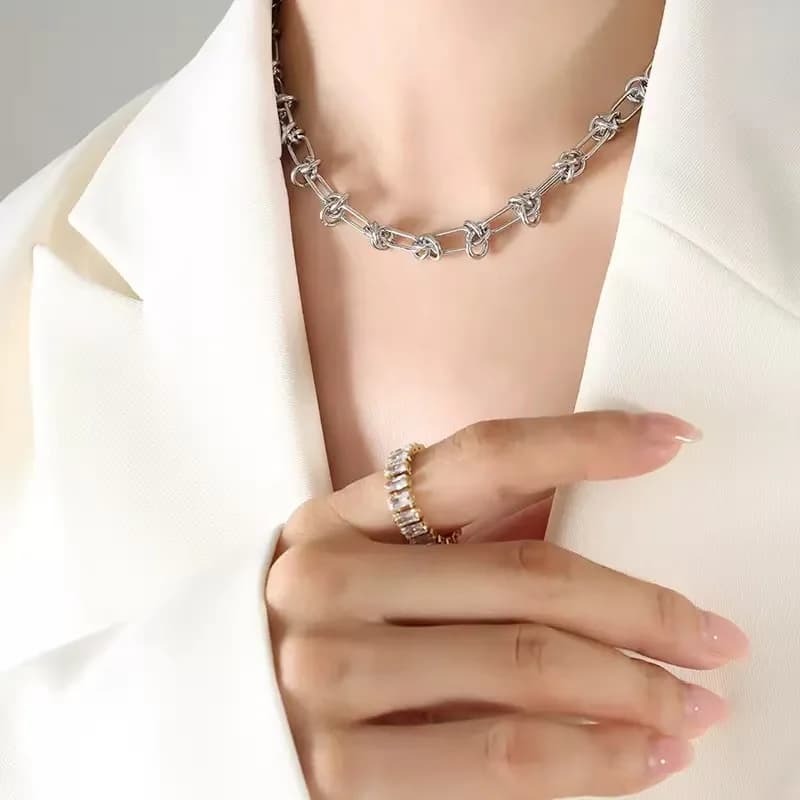 Statement Metal Chain Necklace and Bracelet Set