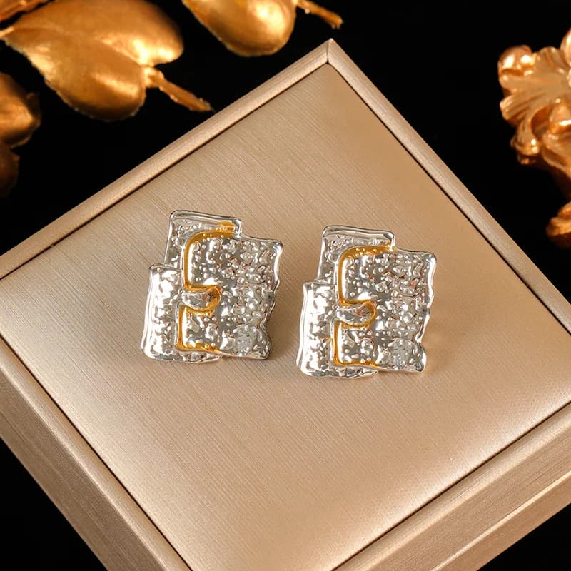 316L Stainless Steel Two-Tone Geometric Stud Earrings