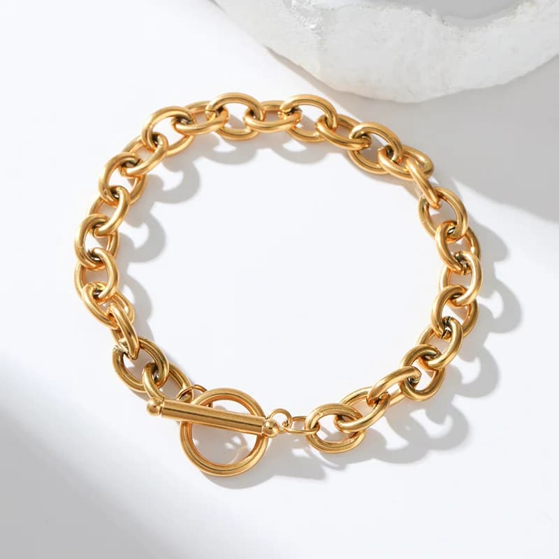 Thicker OT Buckle Link Chain Bracelet, Textured
