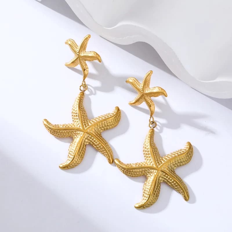 Palm Leaves Drop Dangle Earrings, Gold Plated