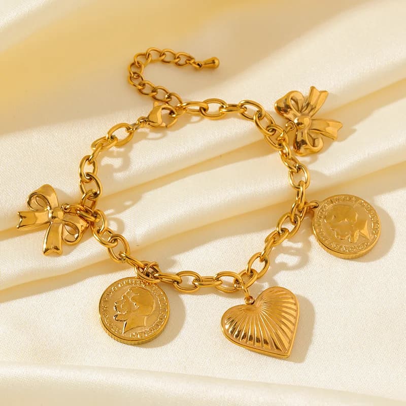 Golden Sun Moon Starfish Charm Bracelet
