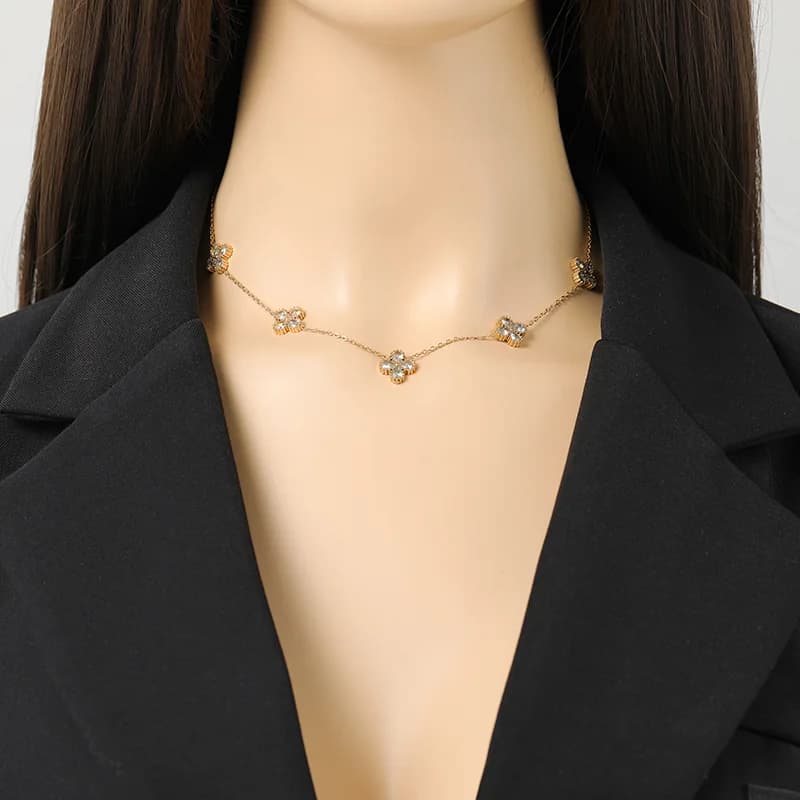 Zircon Flower Necklace, Earring and Bracelet Set