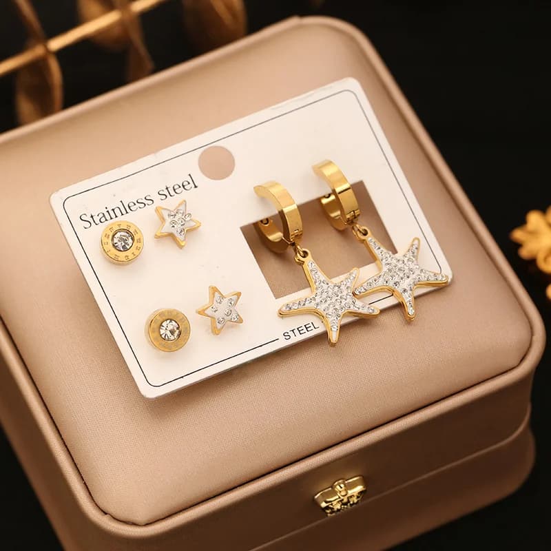 3-Pair Round Cubic Zirconia Stud Earring Set