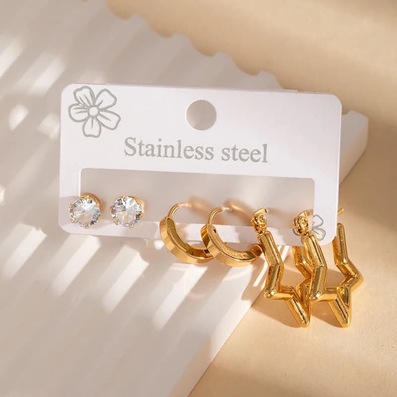 3-Pair Zirconia Hoop Earring Set