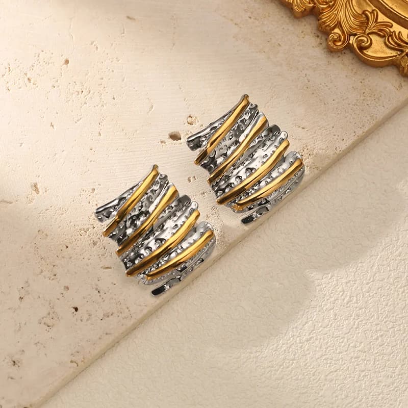 316L Stainless Steel Two-Tone Geometric Stud Earrings