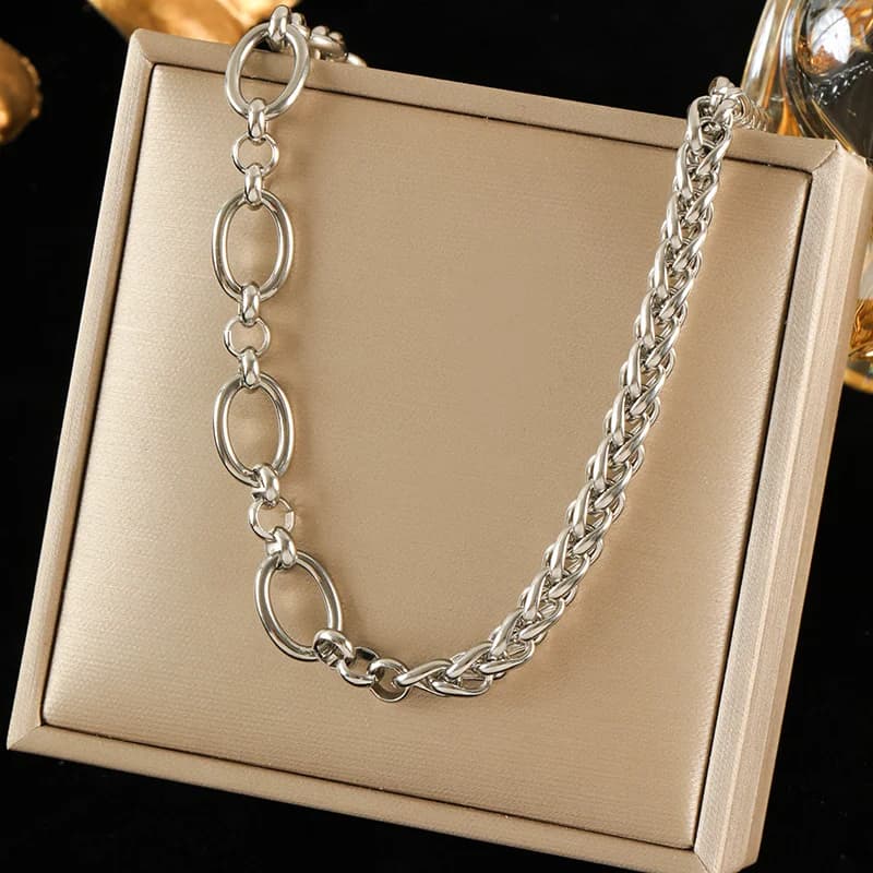 Asymmetric Chain Necklace and Bracelet Set, Gold