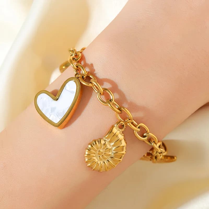 Starfish and Shell Charm Stainless Steel Bracelet