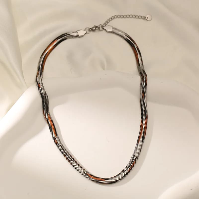 Snakehead Zircon Necklace, Silver Color