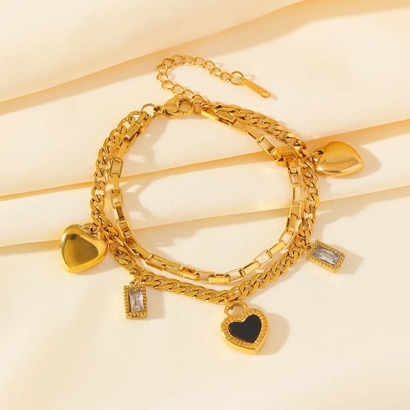 Reversible Heart Charm Bracelet, Gold Plated
