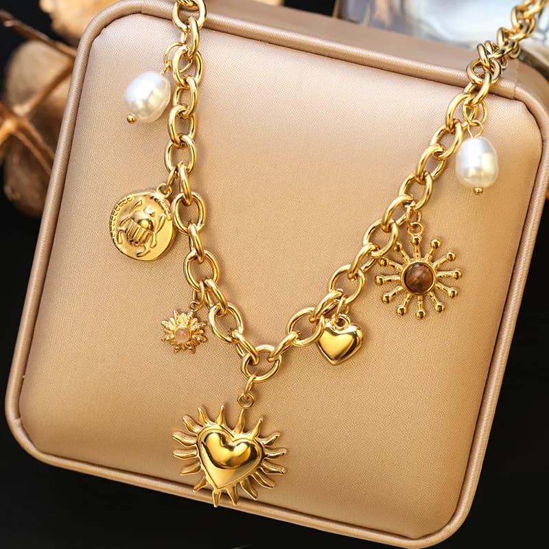 Gold Color Flower Pendant Necklace